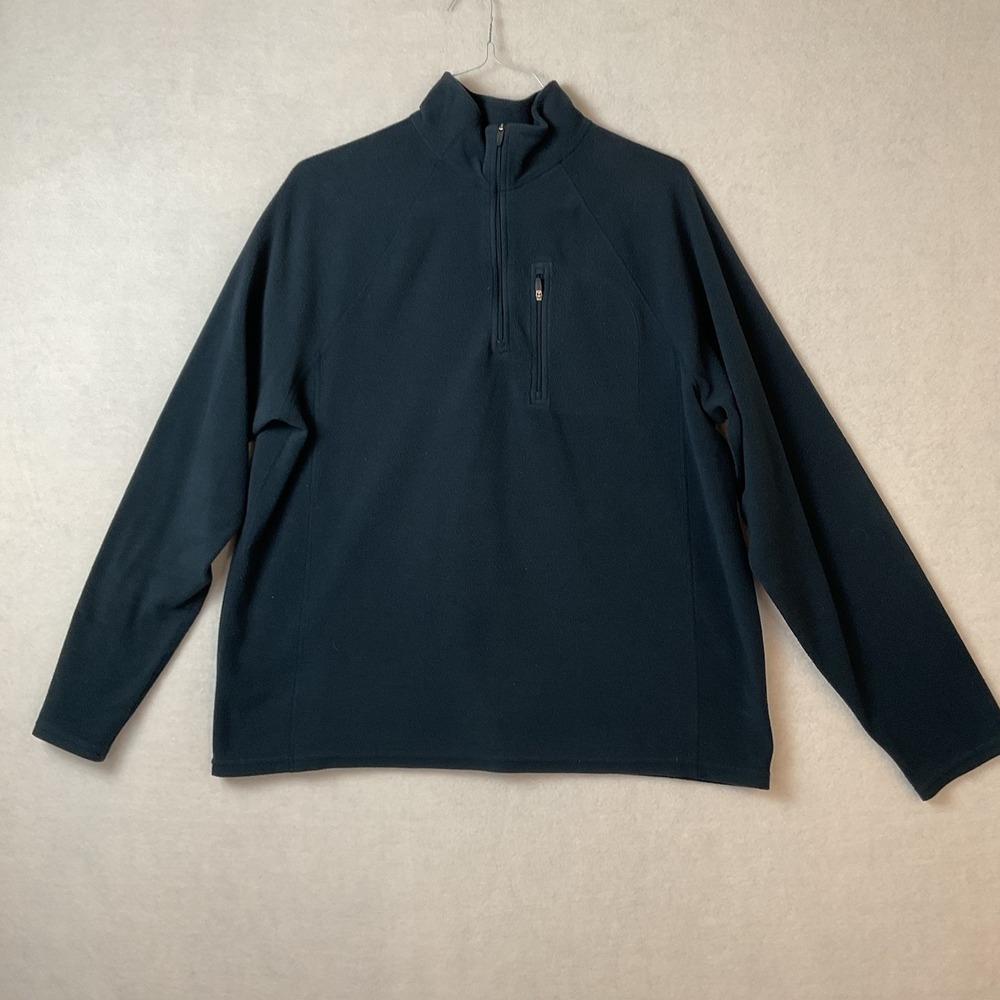 LL Bean Fleece Pullover Mens L Navy Blue 1/4 Zip Long Sleeve